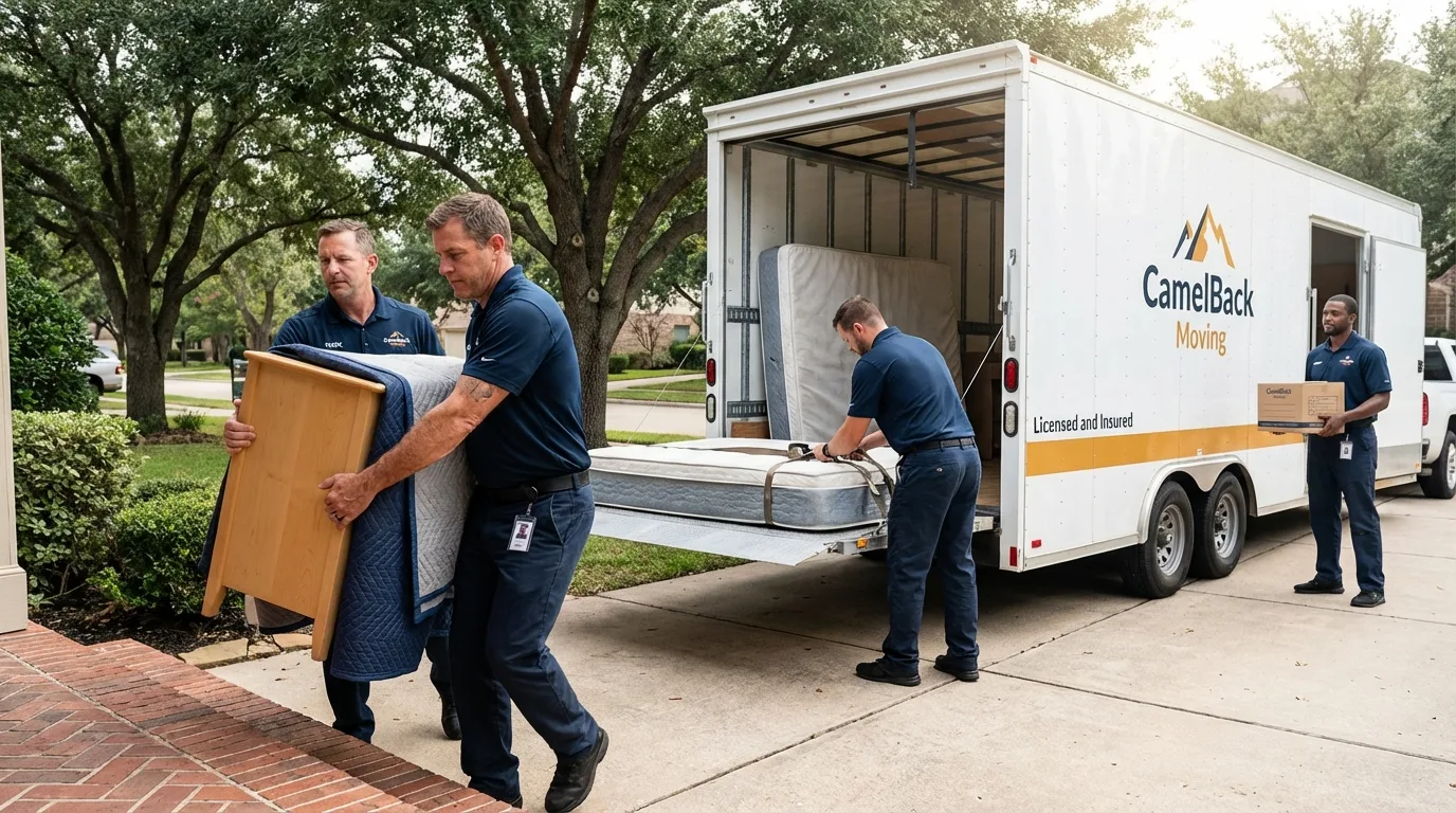 Crew loading residential truck for cross-state move from Charlestown, RI